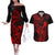 Hawaii Couples Matching Off The Shoulder Long Sleeve Dress and Hawaiian Shirt King Kamehameha Mix Polynesian Plumeria Red Version LT14 Red - Polynesian Pride