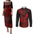 Hawaii Couples Matching Puletasi Dress and Long Sleeve Button Shirts King Kamehameha Mix Polynesian Plumeria Red Version LT14 Red - Polynesian Pride