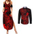 Hawaii Couples Matching Summer Maxi Dress and Long Sleeve Button Shirts King Kamehameha Mix Polynesian Plumeria Red Version LT14 Red - Polynesian Pride