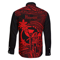Hawaii Family Matching Off Shoulder Maxi Dress and Hawaiian Shirt King Kamehameha Mix Polynesian Plumeria Red Version LT14 - Polynesian Pride