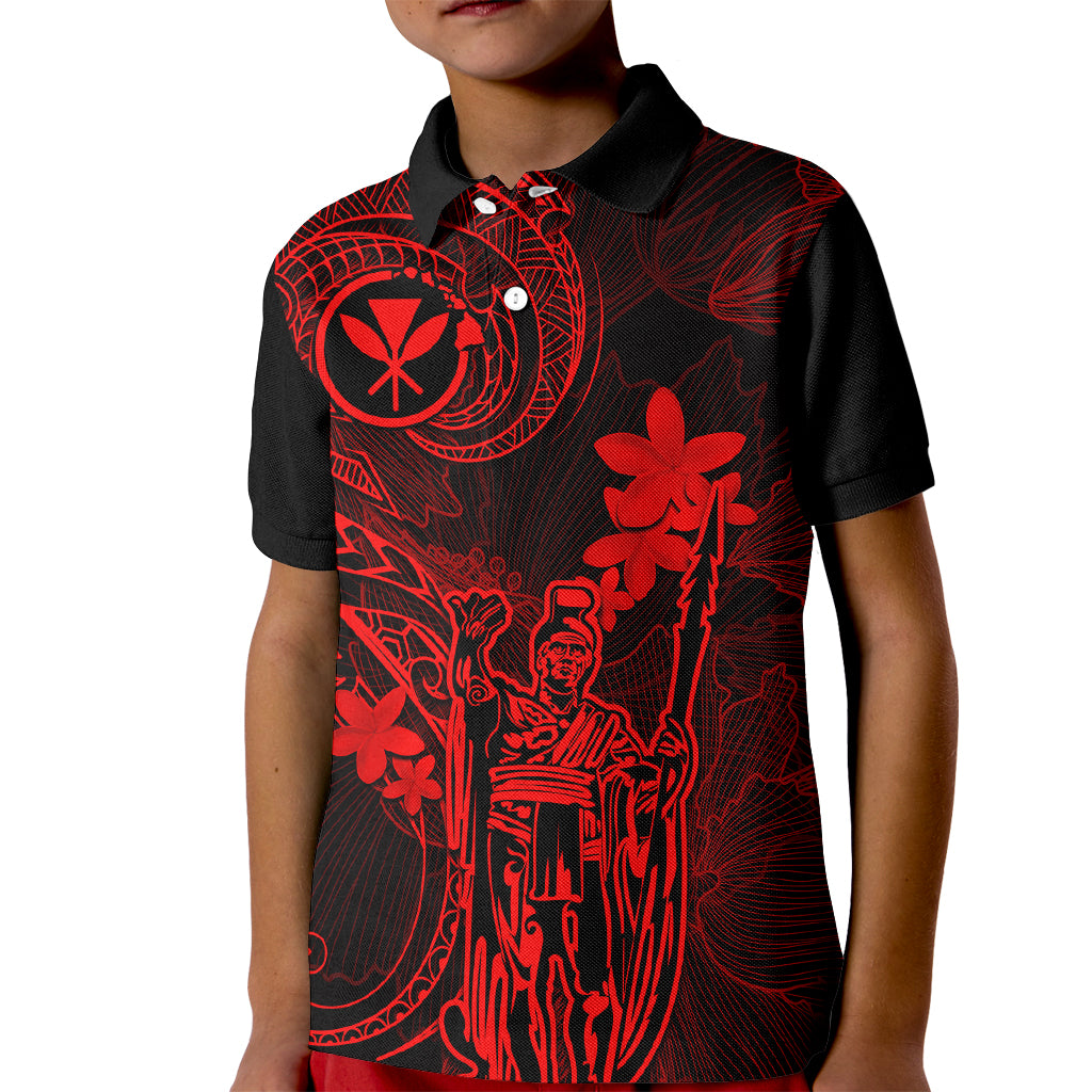 Hawaii Kid Polo Shirt King Kamehameha Mix Polynesian Plumeria Red Version LT14 Kid Red - Polynesian Pride