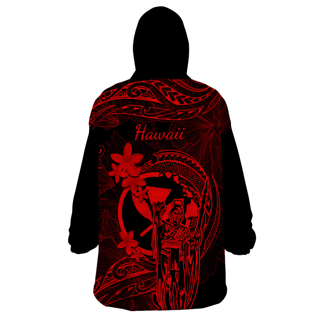 Hawaii Wearable Blanket Hoodie King Kamehameha Mix Polynesian Plumeria Red Version LT14 - Polynesian Pride