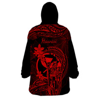 Hawaii Wearable Blanket Hoodie King Kamehameha Mix Polynesian Plumeria Red Version LT14 - Polynesian Pride
