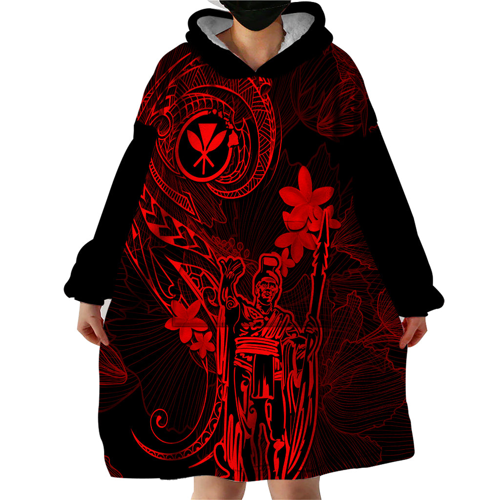 Hawaii Wearable Blanket Hoodie King Kamehameha Mix Polynesian Plumeria Red Version LT14 - Polynesian Pride