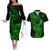 Hawaii Couples Matching Off The Shoulder Long Sleeve Dress and Hawaiian Shirt King Kamehameha Mix Polynesian Plumeria Green Version LT14 Green - Polynesian Pride