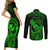 Hawaii Couples Matching Short Sleeve Bodycon Dress and Long Sleeve Button Shirts King Kamehameha Mix Polynesian Plumeria Green Version LT14 - Polynesian Pride