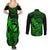 Hawaii Couples Matching Summer Maxi Dress and Long Sleeve Button Shirts King Kamehameha Mix Polynesian Plumeria Green Version LT14 - Polynesian Pride