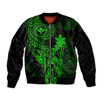 Hawaii Sleeve Zip Bomber Jacket King Kamehameha Mix Polynesian Plumeria Green Version LT14 Unisex Green - Polynesian Pride
