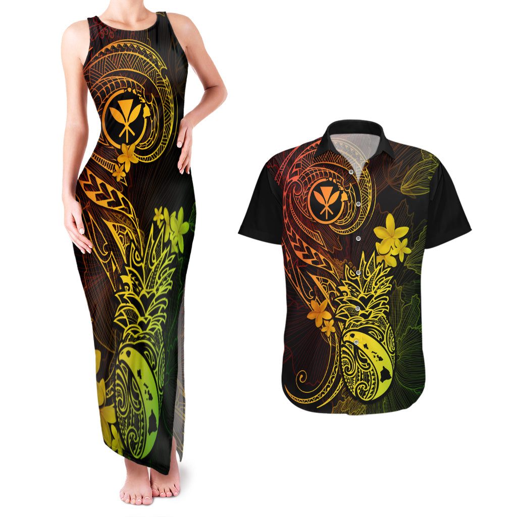 Hawaii Couples Matching Tank Maxi Dress and Hawaiian Shirt Pineapple Mix Polynesian Plumeria Reggae Version LT14 Reggae - Polynesian Pride