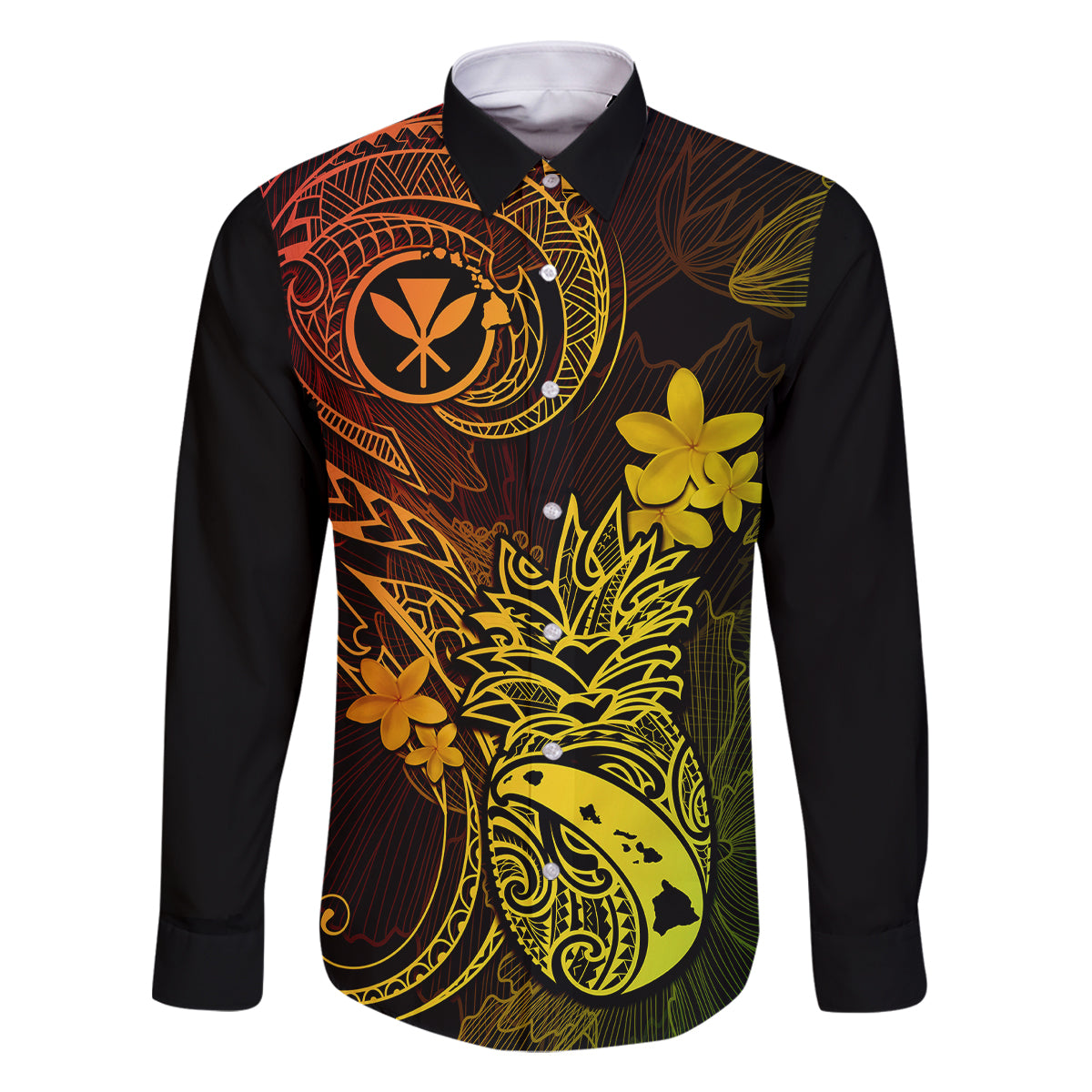 Hawaii Family Matching Mermaid Dress and Hawaiian Shirt Pineapple Mix Polynesian Plumeria Reggae Version LT14 Dad's Shirt - Long Sleeve Reggae - Polynesian Pride