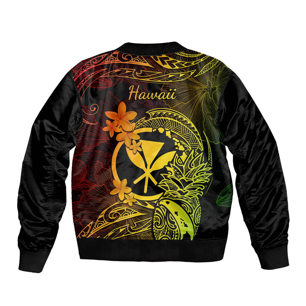 Hawaii Sleeve Zip Bomber Jacket Pineapple Mix Polynesian Plumeria Reggae Version LT14 - Polynesian Pride