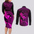 Hawaii Couples Matching Long Sleeve Bodycon Dress and Long Sleeve Button Shirts Pineapple Mix Polynesian Plumeria Pink Version LT14 - Polynesian Pride