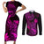 Hawaii Couples Matching Short Sleeve Bodycon Dress and Long Sleeve Button Shirts Pineapple Mix Polynesian Plumeria Pink Version LT14 Pink - Polynesian Pride