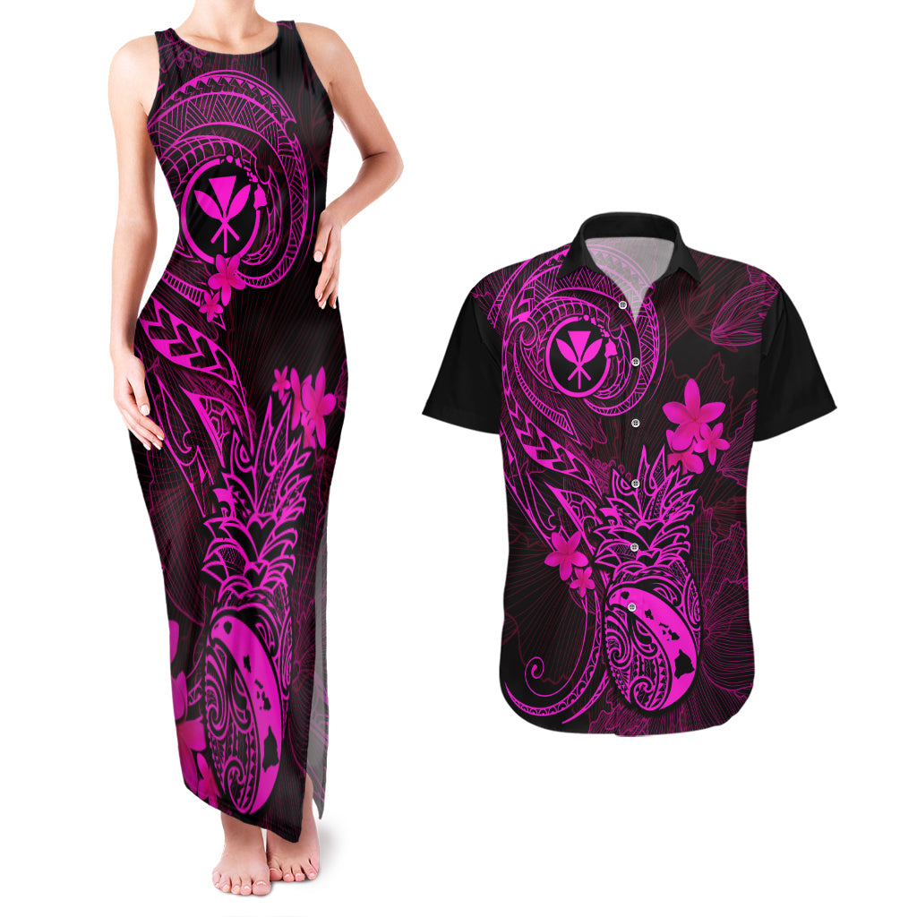 Hawaii Couples Matching Tank Maxi Dress and Hawaiian Shirt Pineapple Mix Polynesian Plumeria Pink Version LT14 Pink - Polynesian Pride