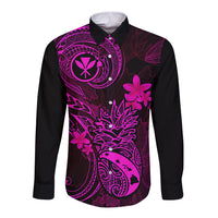 Hawaii Long Sleeve Button Shirt Pineapple Mix Polynesian Plumeria Pink Version LT14 Unisex Pink - Polynesian Pride
