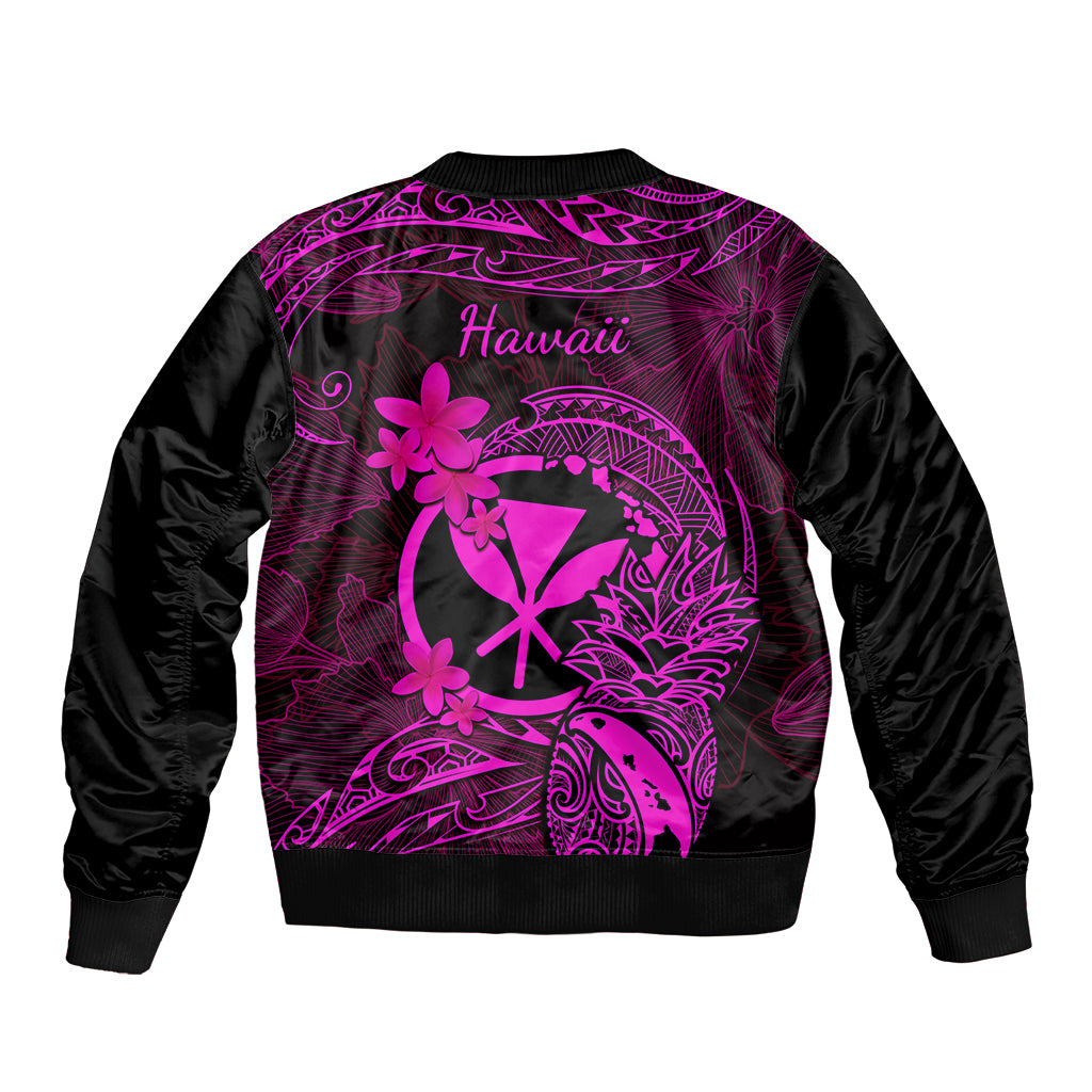 Hawaii Sleeve Zip Bomber Jacket Pineapple Mix Polynesian Plumeria Pink Version LT14 - Polynesian Pride