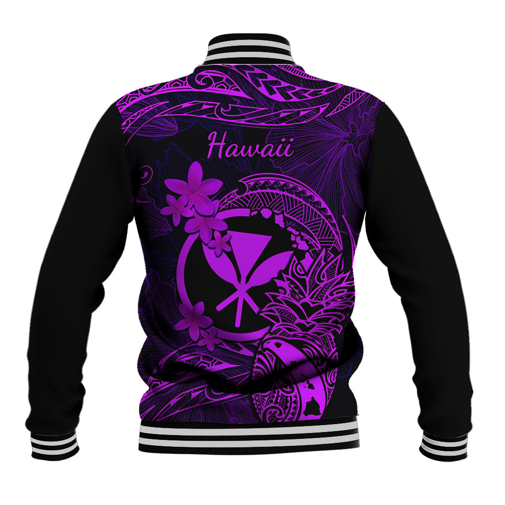 Hawaii Baseball Jacket Pineapple Mix Polynesian Plumeria Purple Version LT14 - Polynesian Pride