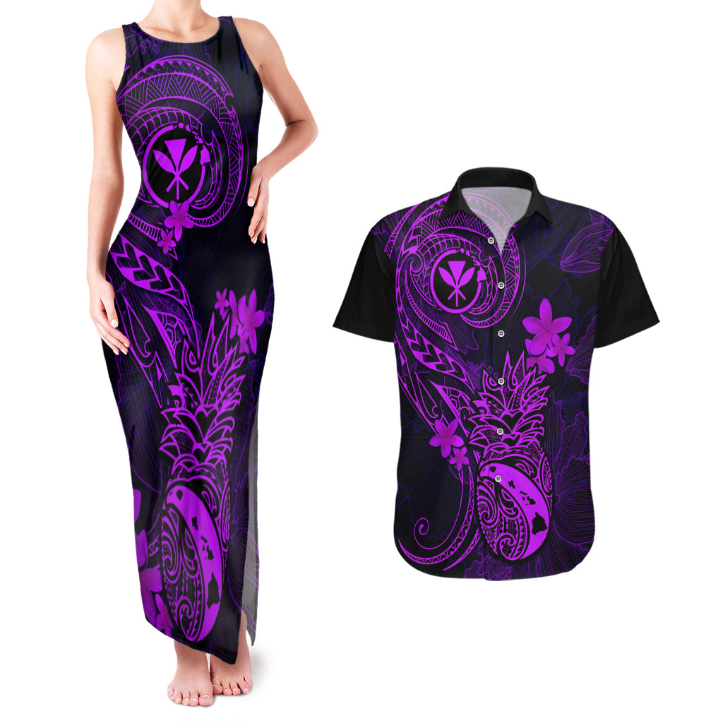 Hawaii Couples Matching Tank Maxi Dress and Hawaiian Shirt Pineapple Mix Polynesian Plumeria Purple Version LT14 Purple - Polynesian Pride