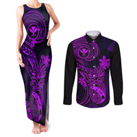 Hawaii Couples Matching Tank Maxi Dress and Long Sleeve Button Shirts Pineapple Mix Polynesian Plumeria Purple Version LT14 Purple - Polynesian Pride