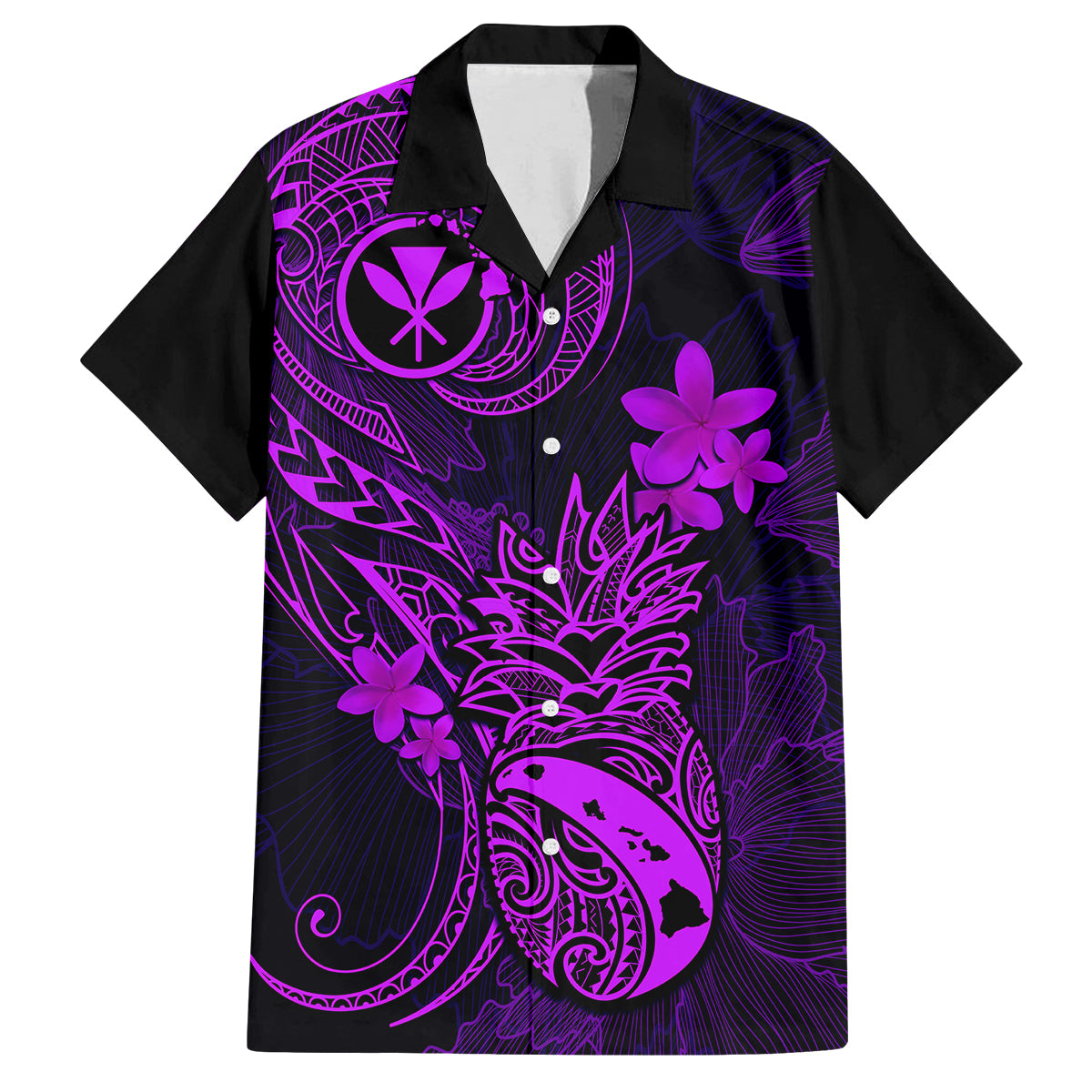 Hawaii Family Matching Mermaid Dress and Hawaiian Shirt Pineapple Mix Polynesian Plumeria Purple Version LT14 Dad's Shirt - Short Sleeve Purple - Polynesian Pride