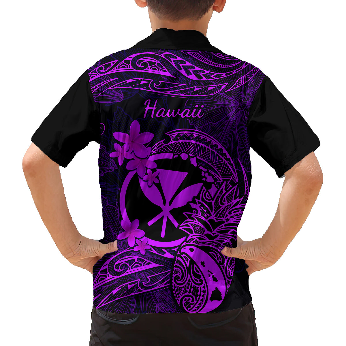 Hawaii Family Matching Tank Maxi Dress and Hawaiian Shirt Pineapple Mix Polynesian Plumeria Purple Version LT14 - Polynesian Pride
