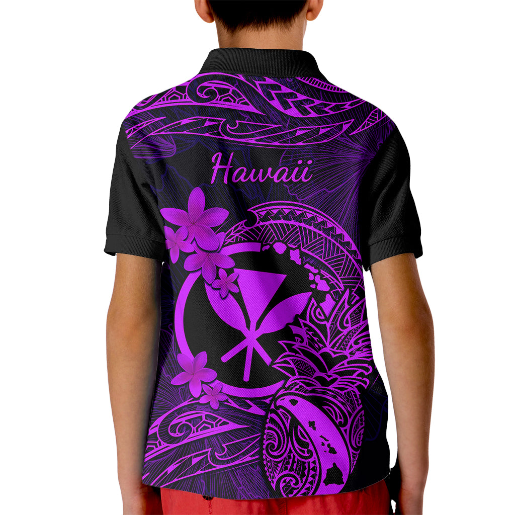 Hawaii Kid Polo Shirt Pineapple Mix Polynesian Plumeria Purple Version LT14 - Polynesian Pride