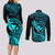 Hawaii Couples Matching Long Sleeve Bodycon Dress and Long Sleeve Button Shirts Pineapple Mix Polynesian Plumeria Turquoise Version LT14 - Polynesian Pride