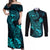 Hawaii Couples Matching Off Shoulder Maxi Dress and Long Sleeve Button Shirts Pineapple Mix Polynesian Plumeria Turquoise Version LT14 Turquoise - Polynesian Pride