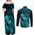 Hawaii Couples Matching Off Shoulder Maxi Dress and Long Sleeve Button Shirts Pineapple Mix Polynesian Plumeria Turquoise Version LT14 - Polynesian Pride