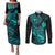Hawaii Couples Matching Puletasi Dress and Long Sleeve Button Shirts Pineapple Mix Polynesian Plumeria Turquoise Version LT14 Turquoise - Polynesian Pride