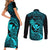 Hawaii Couples Matching Short Sleeve Bodycon Dress and Long Sleeve Button Shirts Pineapple Mix Polynesian Plumeria Turquoise Version LT14 - Polynesian Pride