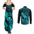 Hawaii Couples Matching Summer Maxi Dress and Long Sleeve Button Shirts Pineapple Mix Polynesian Plumeria Turquoise Version LT14 - Polynesian Pride