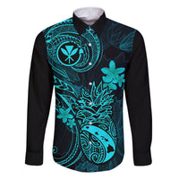 Hawaii Family Matching Short Sleeve Bodycon Dress and Hawaiian Shirt Pineapple Mix Polynesian Plumeria Turquoise Version LT14 Dad's Shirt - Long Sleeve Turquoise - Polynesian Pride