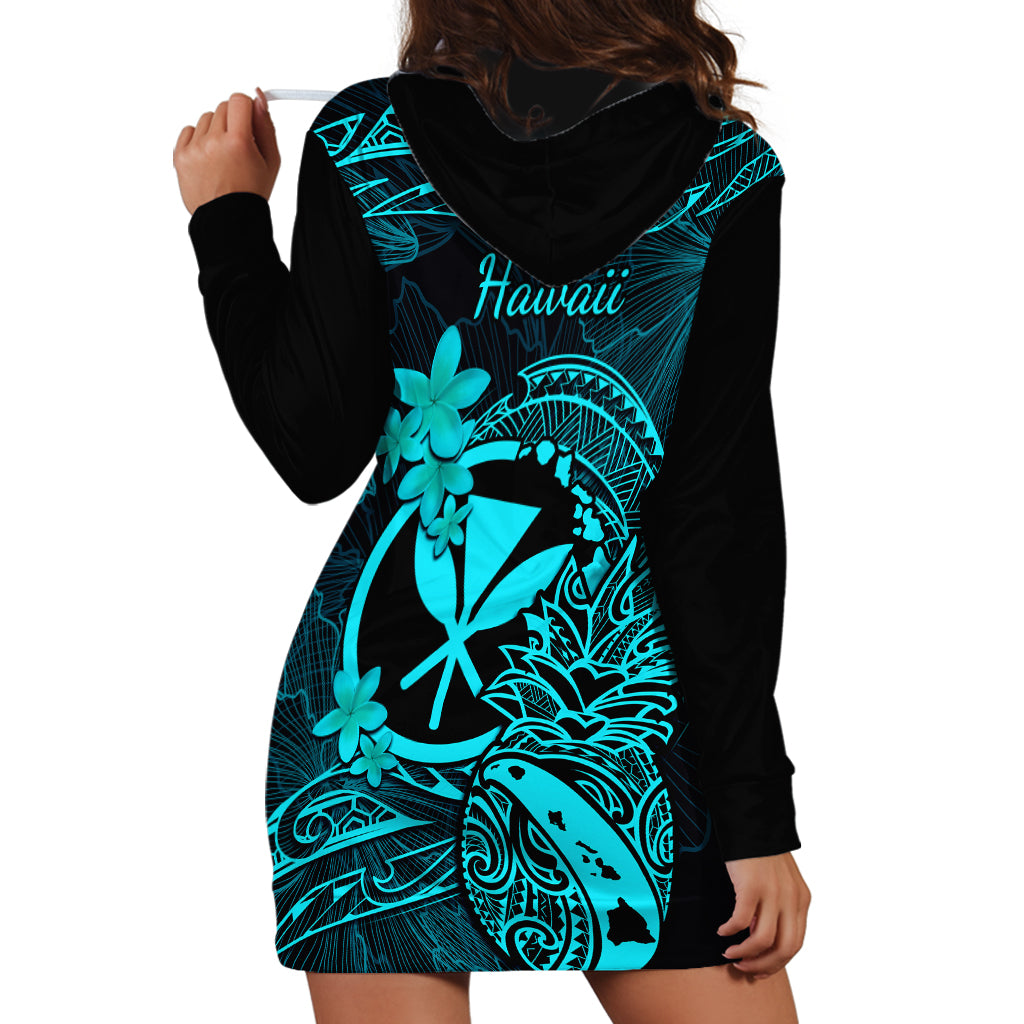 Hawaii Hoodie Dress Pineapple Mix Polynesian Plumeria Turquoise Version LT14 - Polynesian Pride
