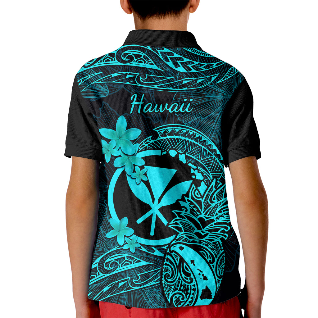 Hawaii Kid Polo Shirt Pineapple Mix Polynesian Plumeria Turquoise Version LT14 - Polynesian Pride