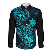 Hawaii Long Sleeve Button Shirt Pineapple Mix Polynesian Plumeria Turquoise Version LT14 Unisex Turquoise - Polynesian Pride