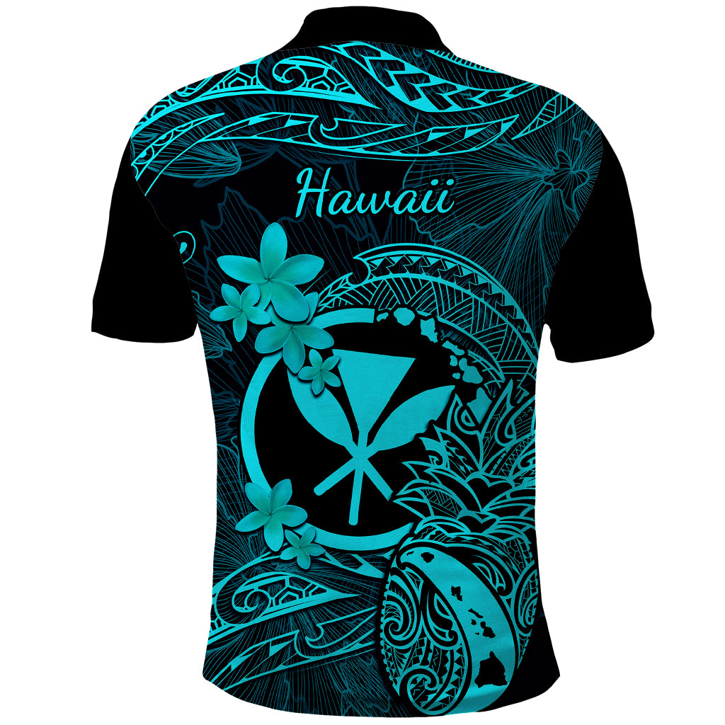 Hawaii Polo Shirt Pineapple Mix Polynesian Plumeria Turquoise Version LT14 - Polynesian Pride