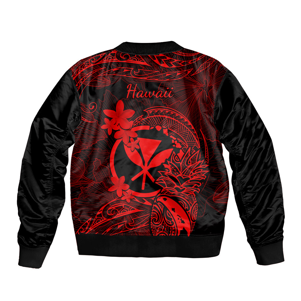 Hawaii Bomber Jacket Pineapple Mix Polynesian Plumeria Red Version LT14 - Polynesian Pride