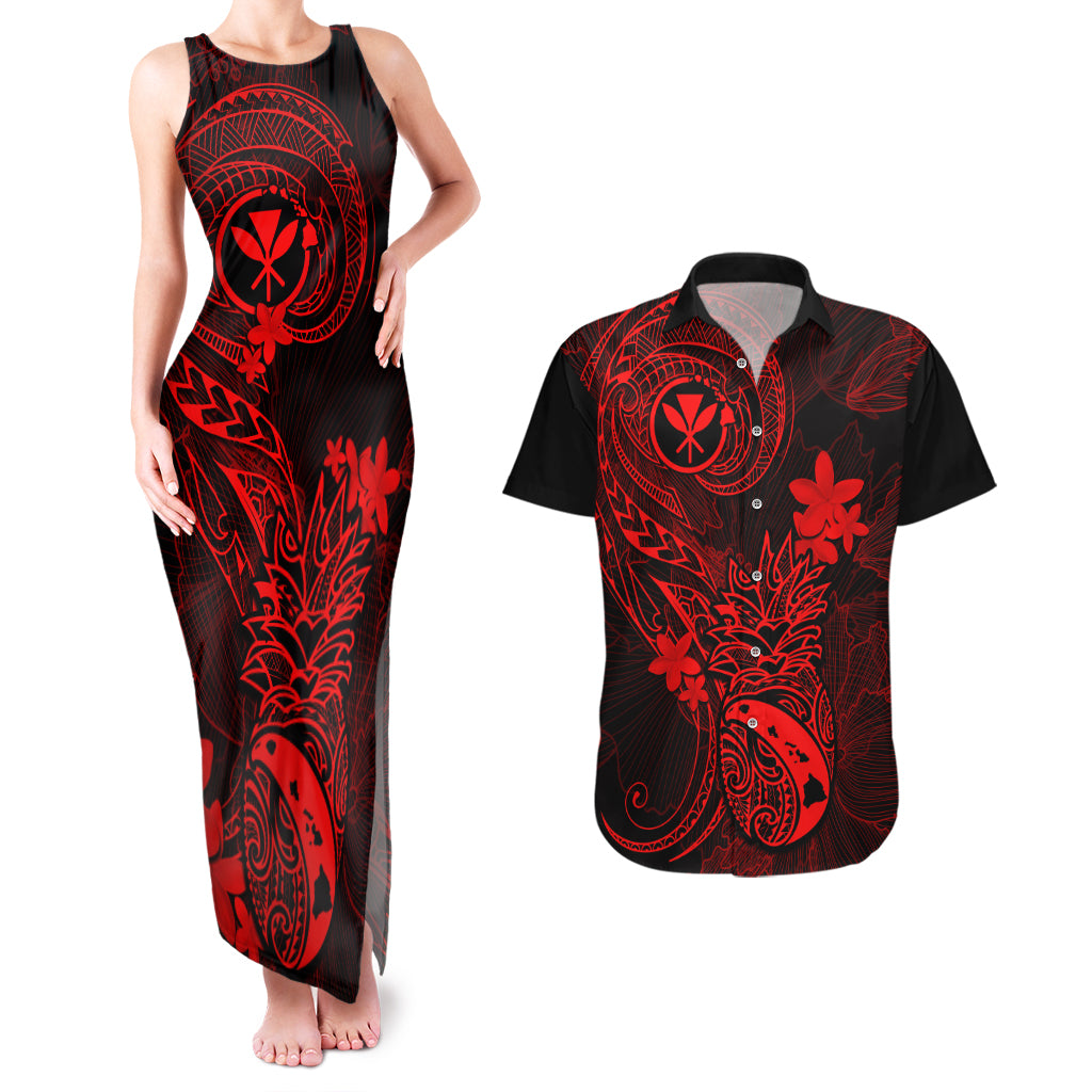 Hawaii Couples Matching Tank Maxi Dress and Hawaiian Shirt Pineapple Mix Polynesian Plumeria Red Version LT14 Red - Polynesian Pride