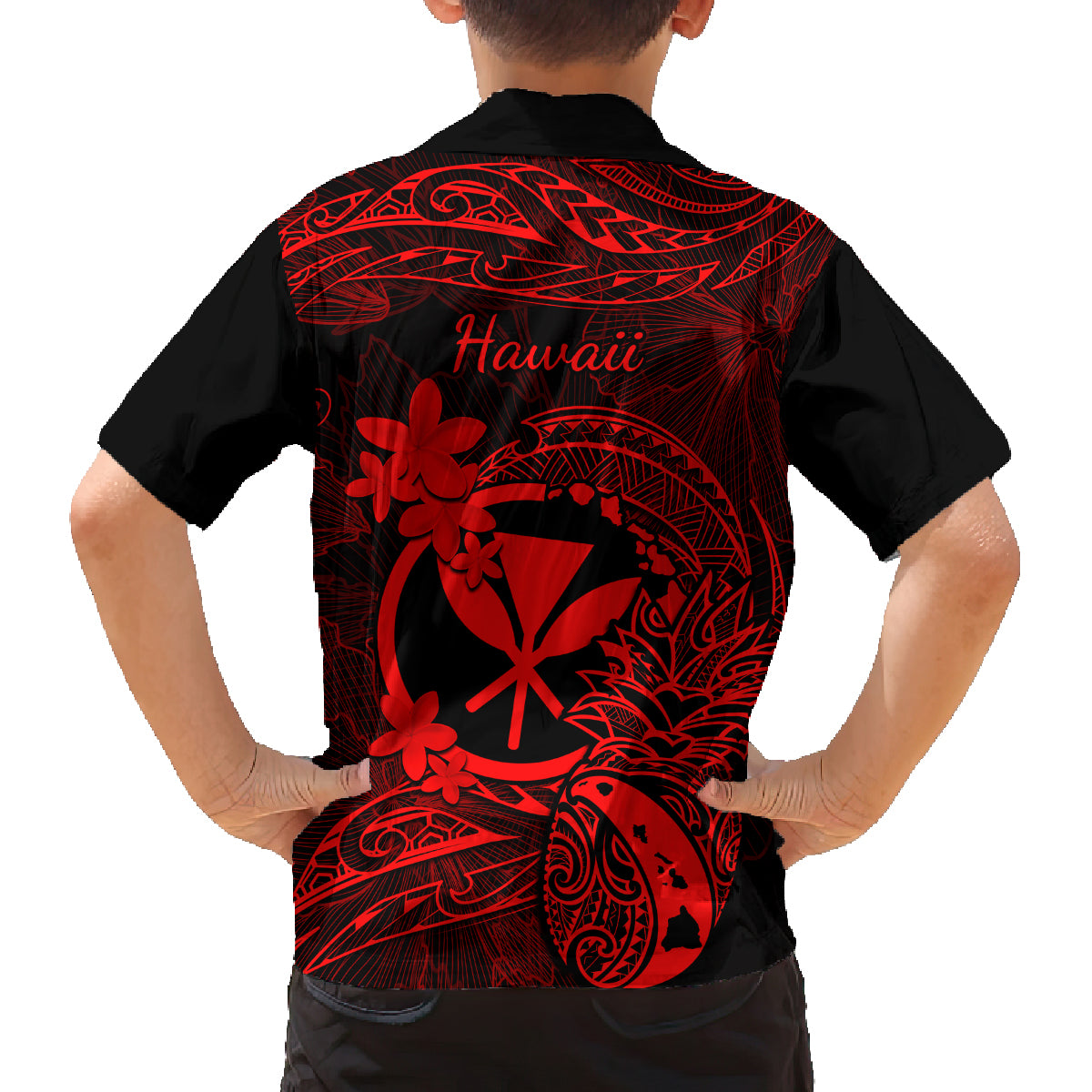 Hawaii Family Matching Off Shoulder Maxi Dress and Hawaiian Shirt Pineapple Mix Polynesian Plumeria Red Version LT14 - Polynesian Pride