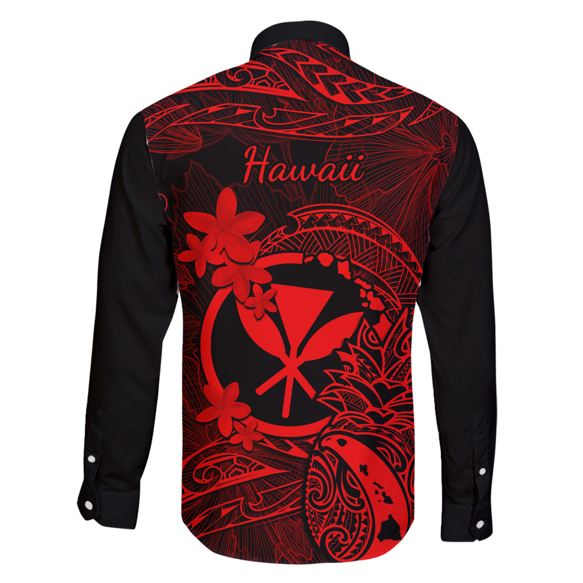 Hawaii Family Matching Off Shoulder Maxi Dress and Hawaiian Shirt Pineapple Mix Polynesian Plumeria Red Version LT14 - Polynesian Pride