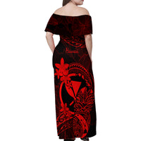 Hawaii Family Matching Off Shoulder Maxi Dress and Hawaiian Shirt Pineapple Mix Polynesian Plumeria Red Version LT14 - Polynesian Pride