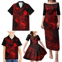 Hawaii Family Matching Puletasi Dress and Hawaiian Shirt Pineapple Mix Polynesian Plumeria Red Version LT14 - Polynesian Pride
