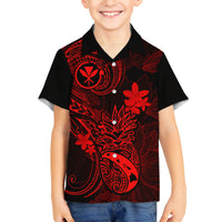 Hawaii Family Matching Puletasi Dress and Hawaiian Shirt Pineapple Mix Polynesian Plumeria Red Version LT14 Son's Shirt Red - Polynesian Pride