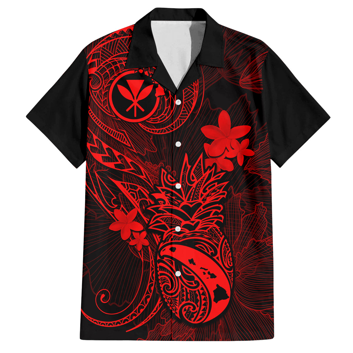 Hawaii Family Matching Tank Maxi Dress and Hawaiian Shirt Pineapple Mix Polynesian Plumeria Red Version LT14 Dad's Shirt - Short Sleeve Red - Polynesian Pride