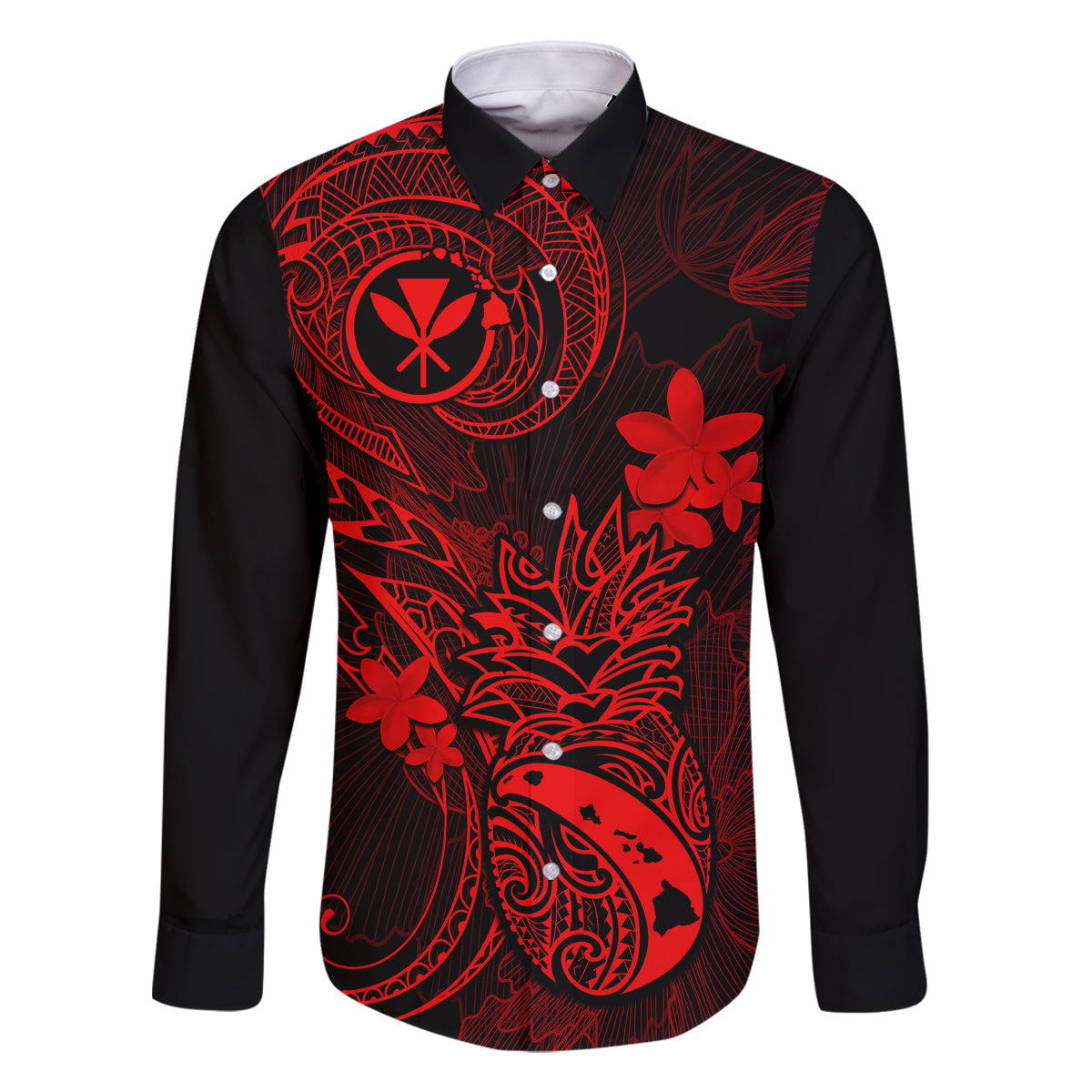 Hawaii Family Matching Tank Maxi Dress and Hawaiian Shirt Pineapple Mix Polynesian Plumeria Red Version LT14 Dad's Shirt - Long Sleeve Red - Polynesian Pride