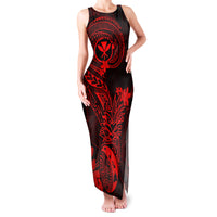 Hawaii Family Matching Tank Maxi Dress and Hawaiian Shirt Pineapple Mix Polynesian Plumeria Red Version LT14 Mom's Dress Red - Polynesian Pride