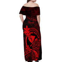 Hawaii Off Shoulder Maxi Dress Pineapple Mix Polynesian Plumeria Red Version LT14 - Polynesian Pride