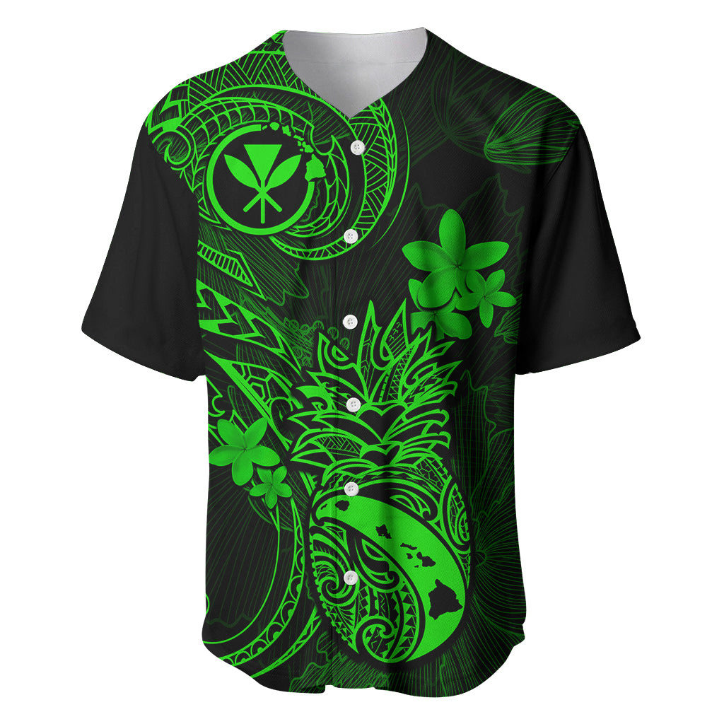 Hawaii Baseball Jersey Pineapple Mix Polynesian Plumeria Green Version LT14 Green - Polynesian Pride