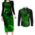 hawaii-couples-matching-long-sleeve-bodycon-dress-and-long-sleeve-button-shirts-pineapple-mix-polynesian-plumeria-green-version